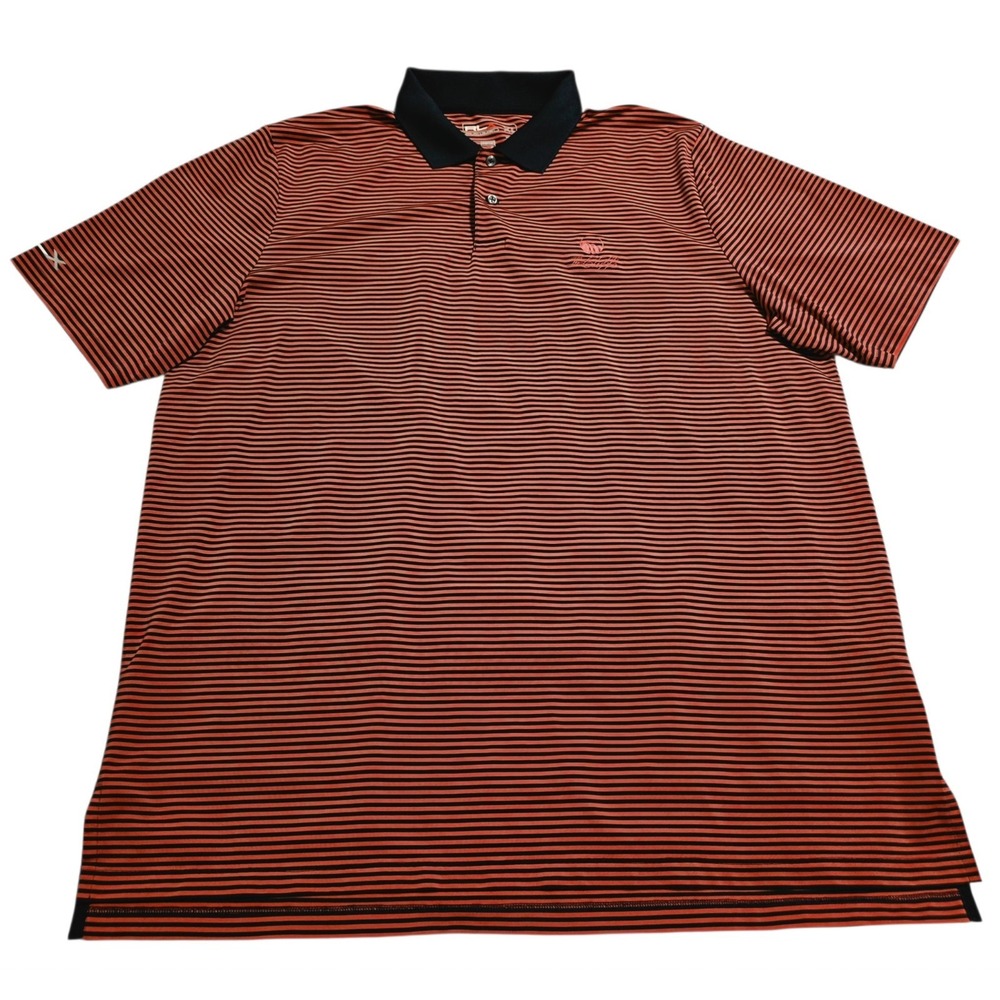 RLX Ralph Lauren The Cliffs Golf Polo Mens XL Coral Black Striped Performance